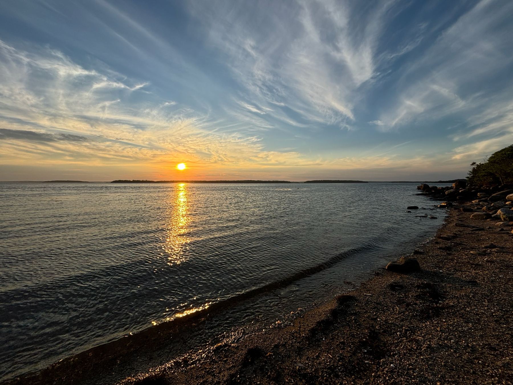 Sunset over the water at Bailey Island
