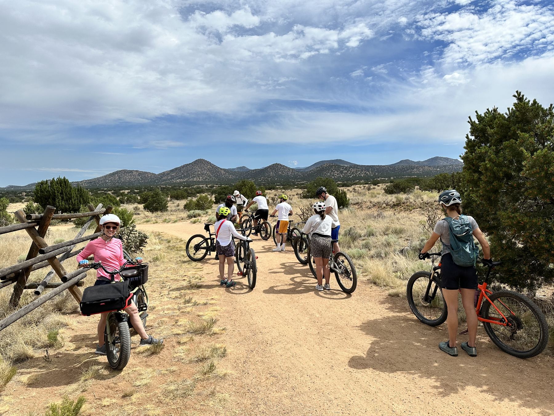 Family bike ride in the high desert outside Santa Fe