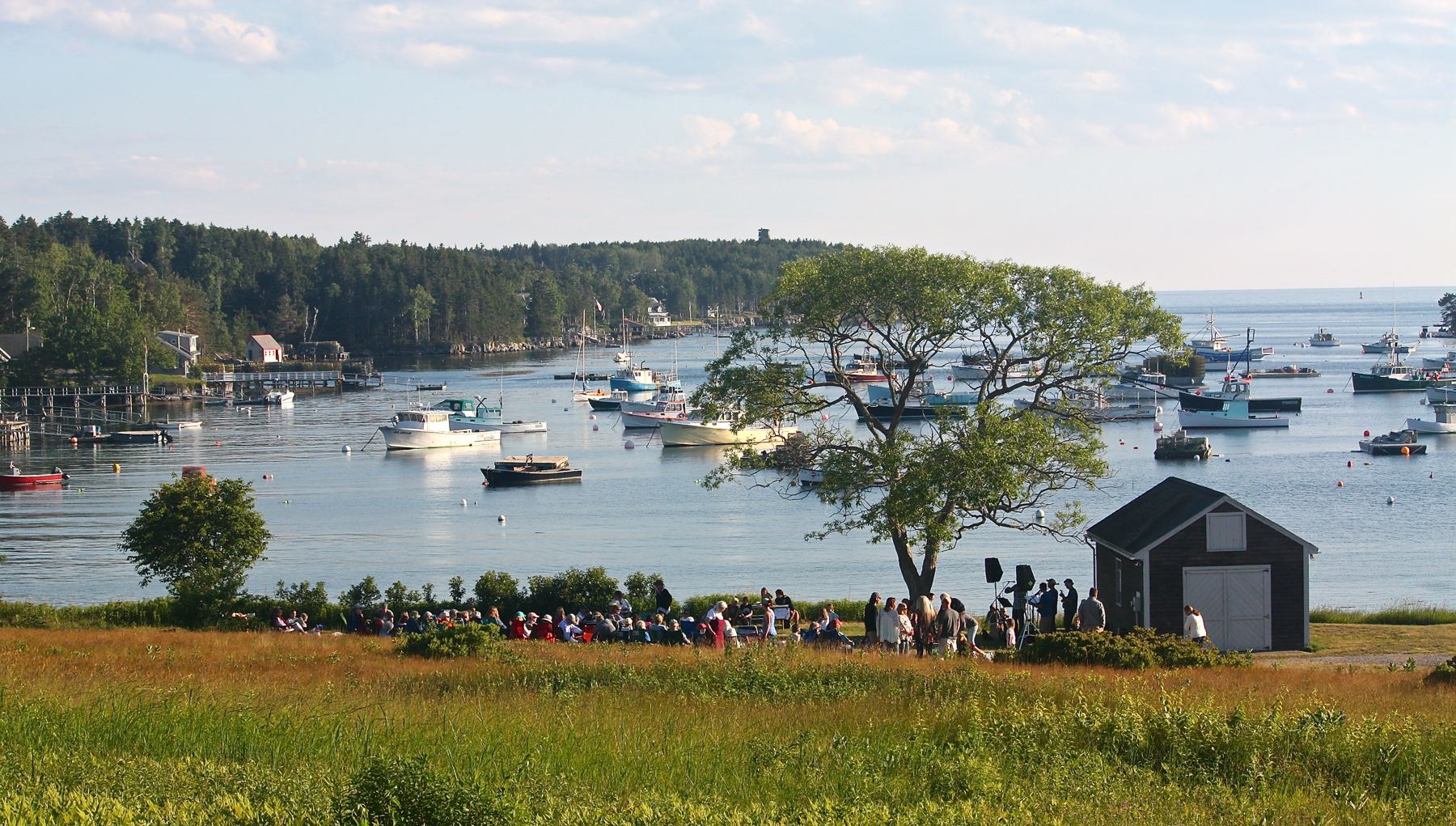 A community gathering by the harbor at Johnson Field