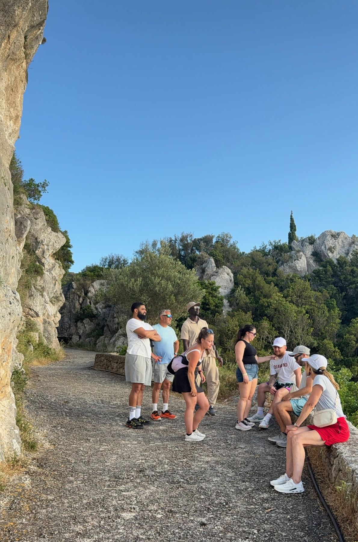 The family hiking a trail in Corfu, Greece